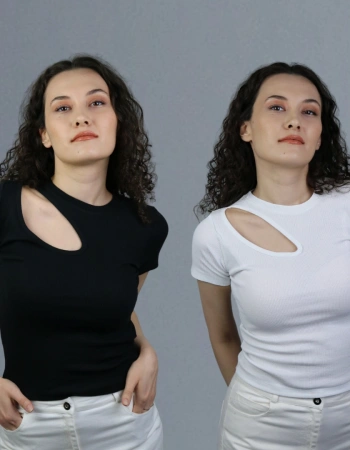 2li Paket Pencere Detaylı T-Shirt