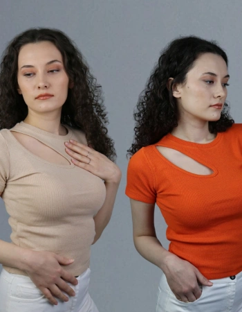 2li Paket Pencere Detaylı T-Shirt