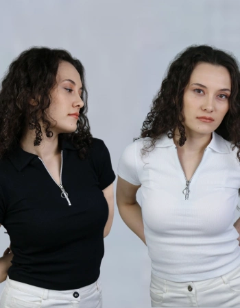 2li Paket Yakası Fermuarlı Kısa Kollu T-Shirt %95 Pamuk