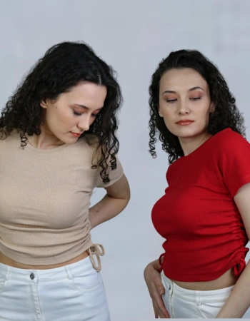 2li Paket Yan İpli Kısa Kollu T-Shirt %95 Pamuk