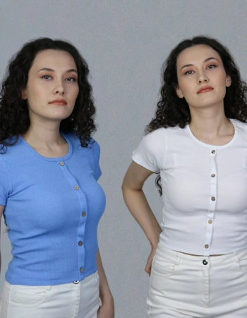 2li Paket Düğmeli Kısa Kollu T-Shirt %95 Pamuk
