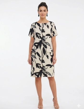 DOOP ELBİSE 8813 - SİYAH-BEYAZ