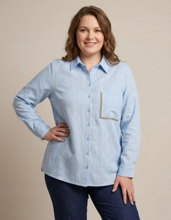 FLAŞ KETEN GÖMLEK 1119 - MAVİ