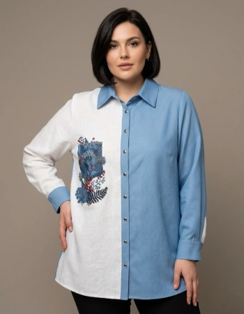 FLAŞ KREP GÖMLEK 1108 - MAVİ