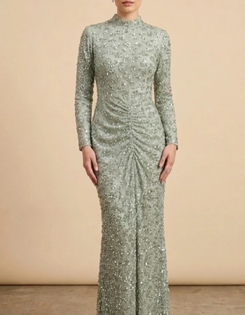 FAVELLA ABİYE ELBİSE 7231 - MİNT YEŞİLİ