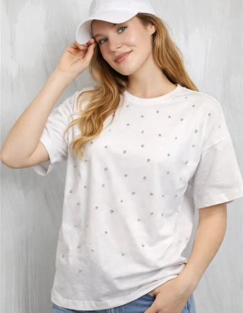 FASHION TAŞLI BLUZ 0082K - BEYAZ