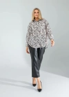 Ekru Leopar Desen Gömlek