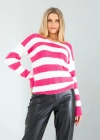 Fuşya Çizgili Triko