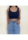 İndigo Kalın Askılı Fitilli Crop