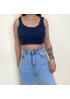 İndigo Kalın Askılı Fitilli Crop
