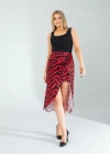 Kırmızı Zebra Desen Yandan Büzgülü Etek