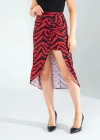 Kırmızı Zebra Desen Yandan Büzgülü Etek