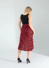 Kırmızı Zebra Desen Yandan Büzgülü Etek