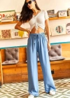 Kuşaklı Bebe Mavi Dokuma Viscon Palazzo Pantolon