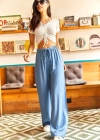 Kuşaklı Bebe Mavi Dokuma Viscon Palazzo Pantolon