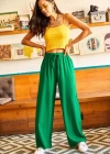 Kuşaklı Yeşil Dokuma Viscon Palazzo Pantolon
