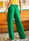 Kuşaklı Yeşil Dokuma Viscon Palazzo Pantolon