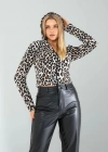 Leopar Desenli Kapşonlu Hırka 
