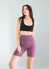 Lila Fitilli Push Up Toparlayıcı Biker Spor Tayt