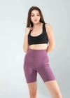 Lila Fitilli Push Up Toparlayıcı Biker Spor Tayt