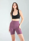 Lila Fitilli Push Up Toparlayıcı Biker Spor Tayt