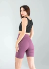 Lila Fitilli Push Up Toparlayıcı Biker Spor Tayt