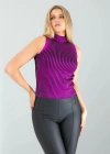 Mor Bisiklet Yaka Varaklı Triko