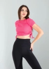 Pembe Yandan Büzgülü Crop