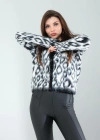 Siyah Beyaz Leopar Desen Sakal Triko Hırka