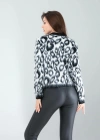 Siyah Beyaz Leopar Desen Sakal Triko Hırka