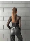 Siyah Tül Detay Transparan Bluz