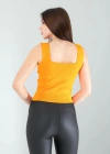 Turuncu Kare Yaka Kalın Askı Triko Crop Bluz