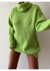 Yeşil Boğazlı Triko Elbise