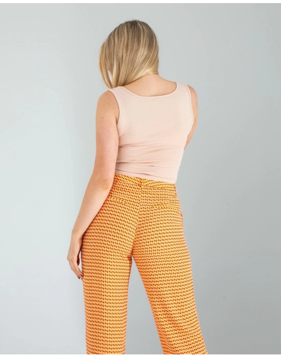 Bej Kare Yaka Basic Bluz