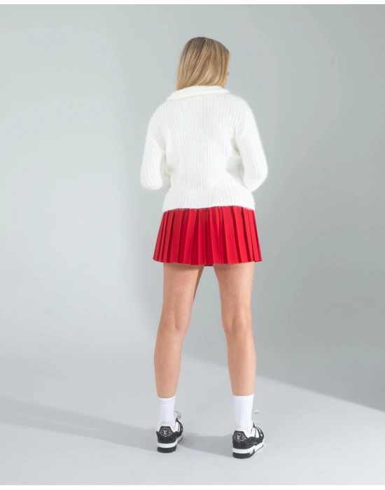 Beyaz Fermuarlı Sakal Triko