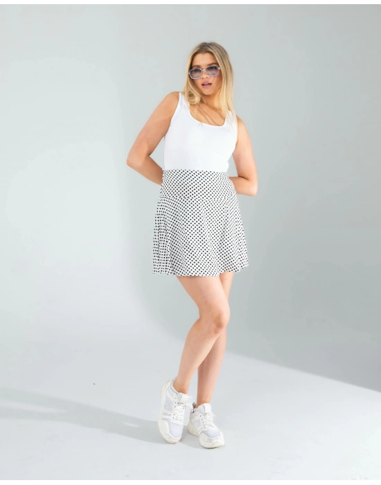 Beyaz Mini Puantiye Desenli Şort Etek