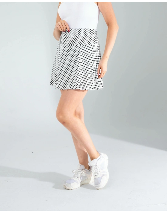 Beyaz Mini Puantiye Desenli Şort Etek