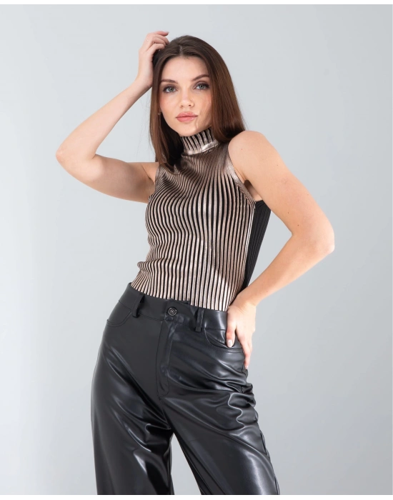 Bronz Bisiklet Yaka Varaklı Triko