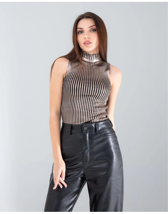 Bronz Bisiklet Yaka Varaklı Triko