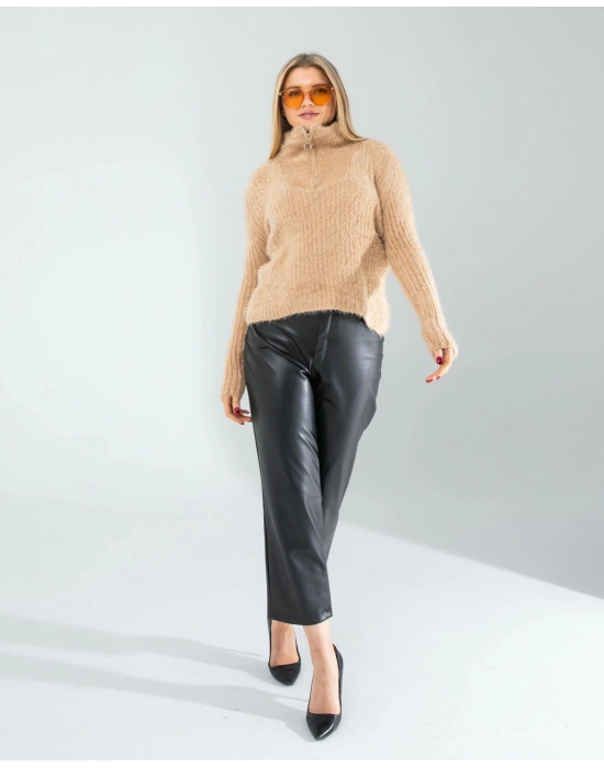 Camel Fermuarlı Sakal Triko