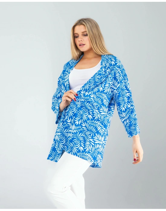 Çiçek Desen Mavi Kimono