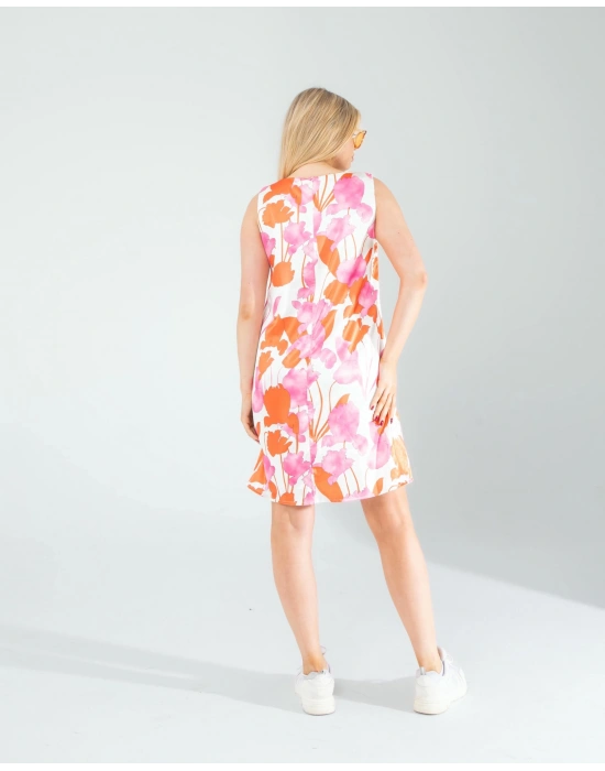 Çiçek Desen Saten Elbise