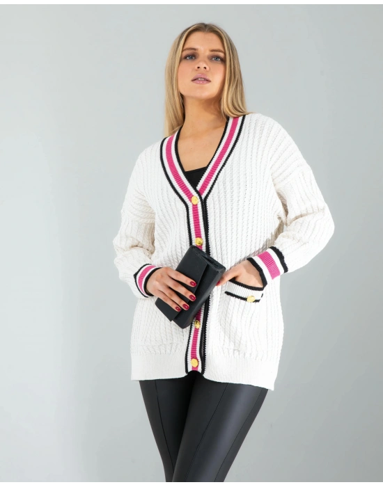 Çizgi Detay Triko Hırka