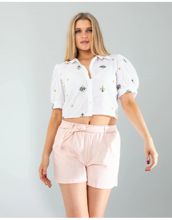 Etnik Desen Nakışlı Gömlek