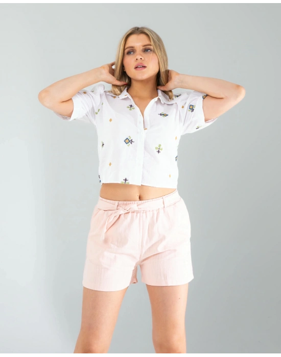 Etnik Desen Nakışlı Gömlek