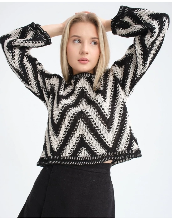 Geometrik Desen Salaş Triko Kazak