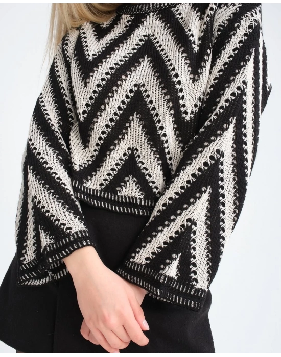 Geometrik Desen Salaş Triko Kazak