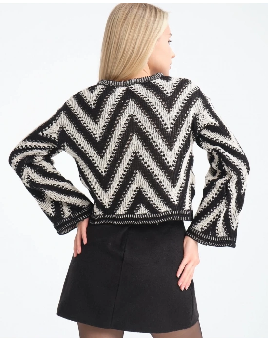 Geometrik Desen Salaş Triko Kazak