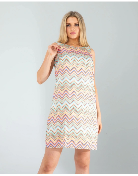 Geometrik Desen Saten Elbise