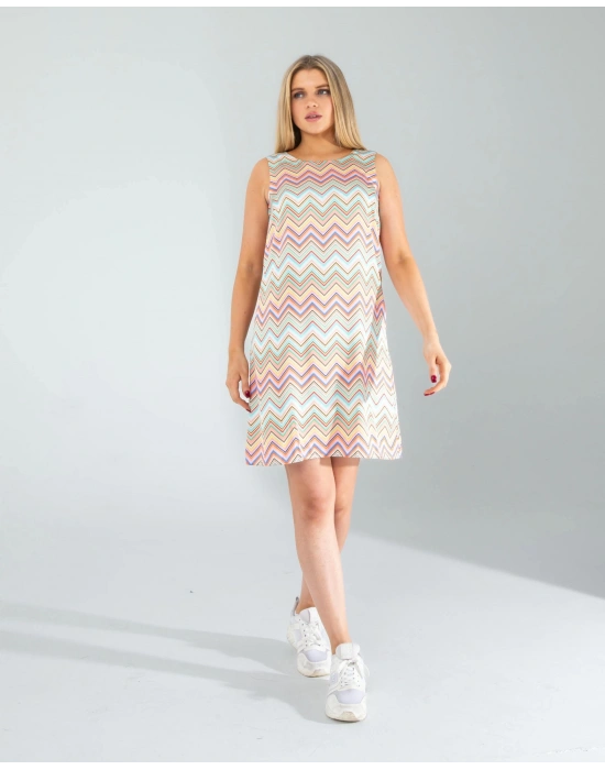 Geometrik Desen Saten Elbise